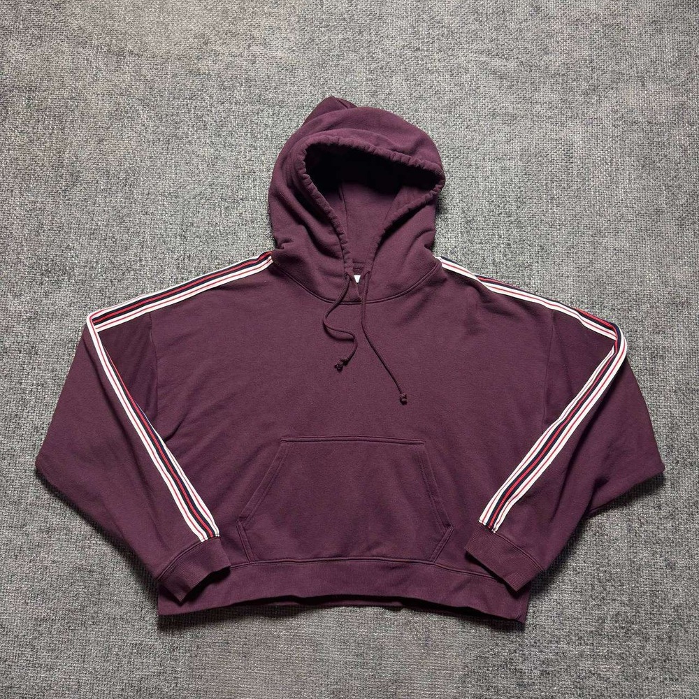 Tna Hoodie Women L Burgundy Racing Stripe Relaxed Fit Streetwear Pullover